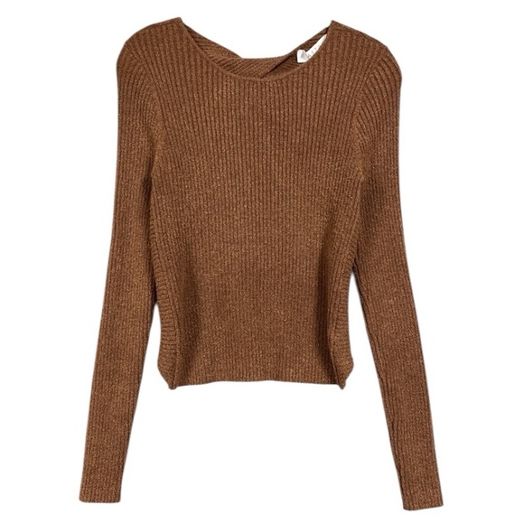 ASTR The Label Knit Double Twist Open Back Sweater Top Size M Brown - Picture 1 of 6